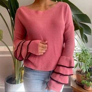 Express Pink Bell Sleeve Knit Sweater (M)